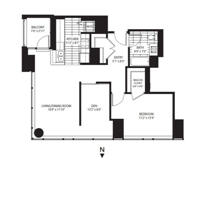 1 Bed + Den One Bedroom Style A10 Apartment Floor Plan